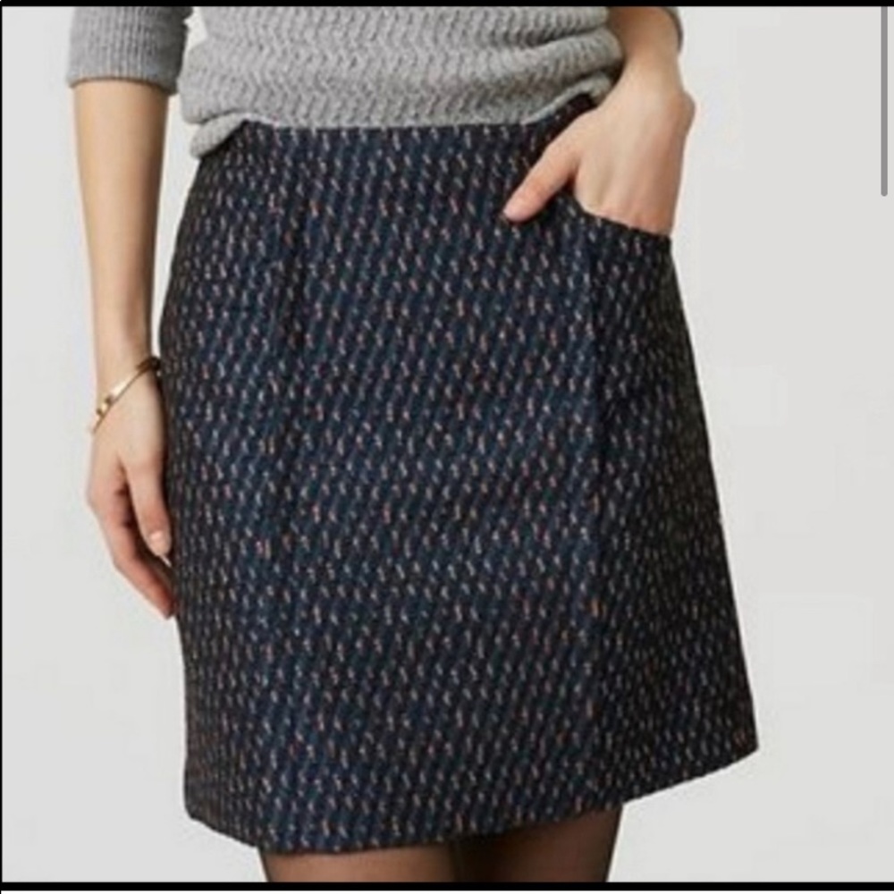 LOFT Jacquard Tweed Geometric Pocket Blue Classy Mini Skirt 2 - Picture 2 of 10